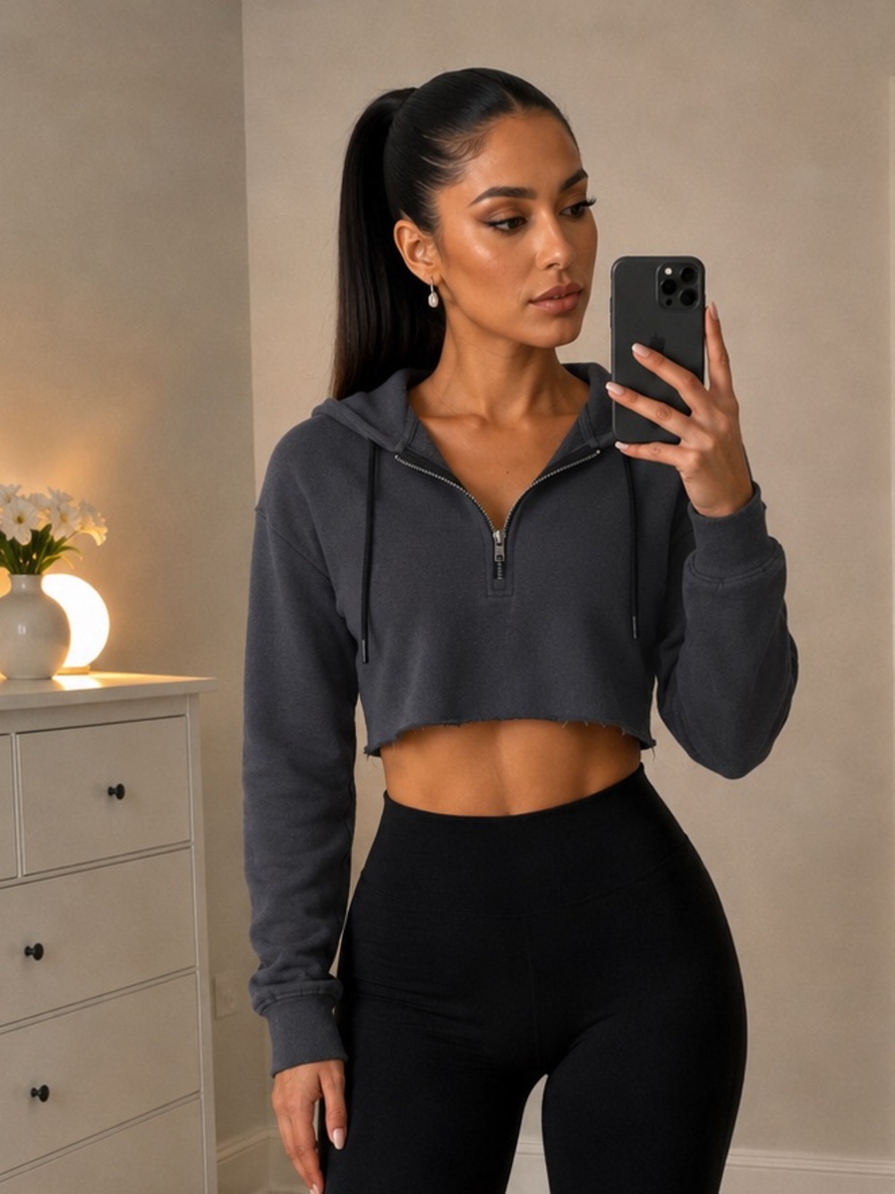 Garage Charcoal Cropped Quarter Zip Hoodie XS/TP